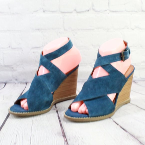 CASLON Blue Suede Leather Wedge Heels Sandals Shoes Size 7.5 Medium - Picture 2 of 8